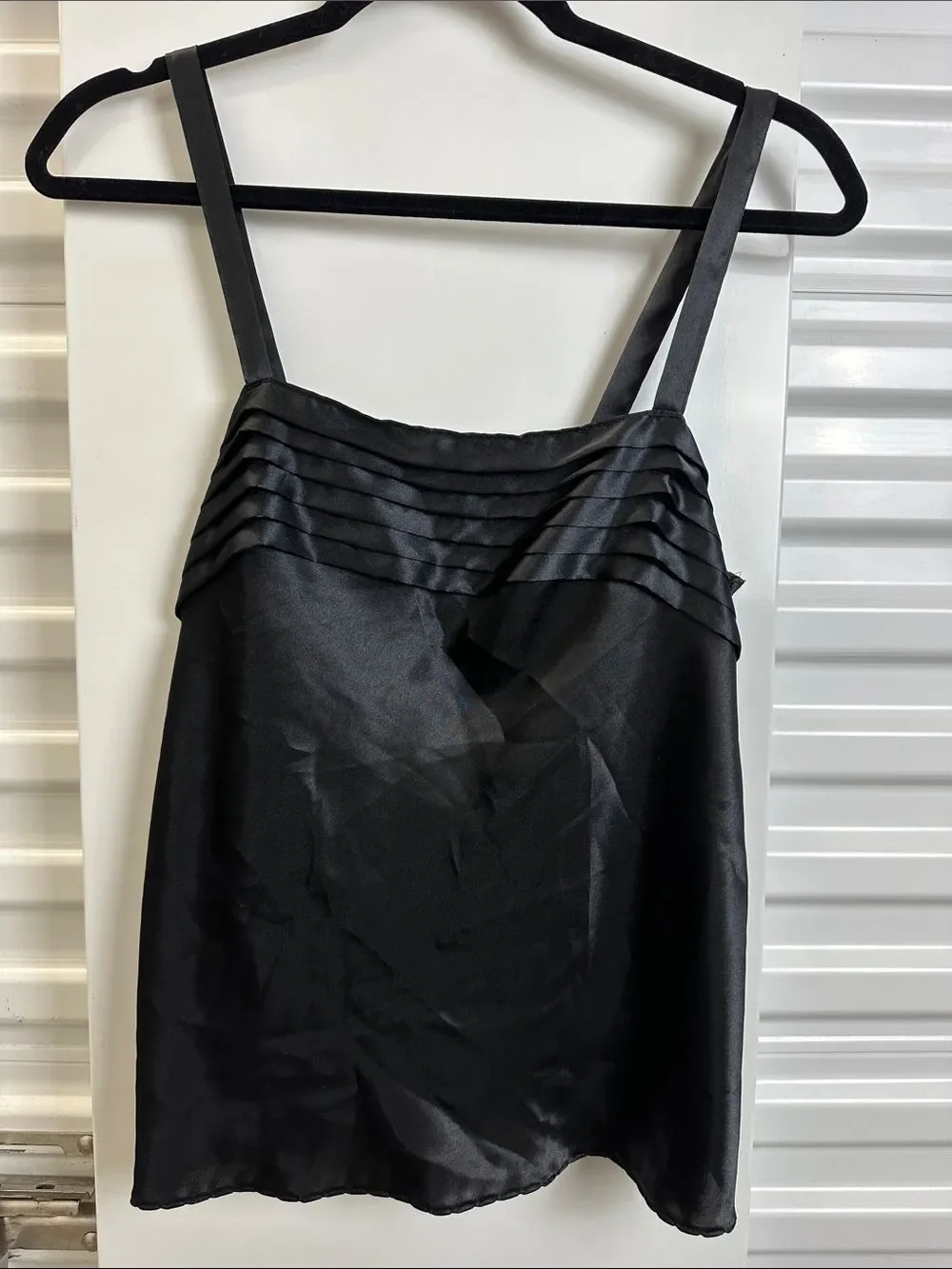 Vintage ESCAPADES Black Satin Pleated Yoke Camisole